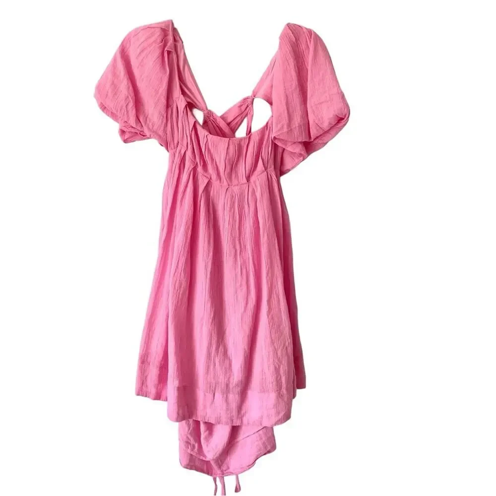 Free People Marina Pink Puff Sleeve Mini Dress size Large